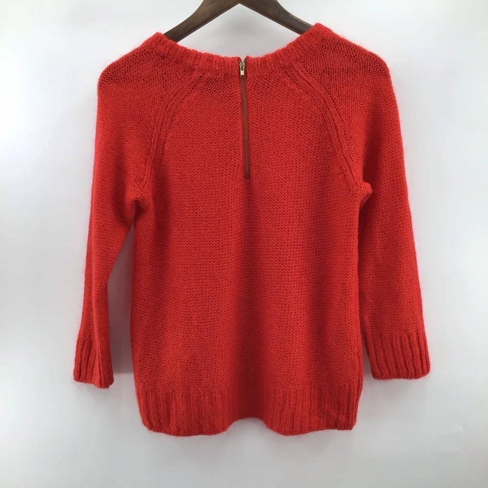 H&M Mohair Blend Vibrant Red Crew Neck Sweater 3/4 Sleeve